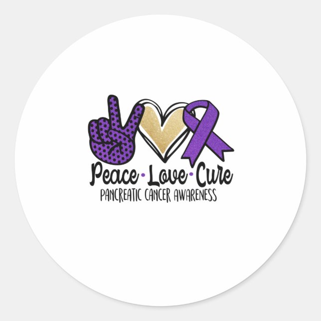 Adesivo Redondo Peace Love Cure Pancreatic Cancer Awareness (Frente)