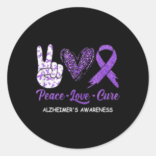 Adesivo Redondo Peace Love Cure Purple Ribbon Disease