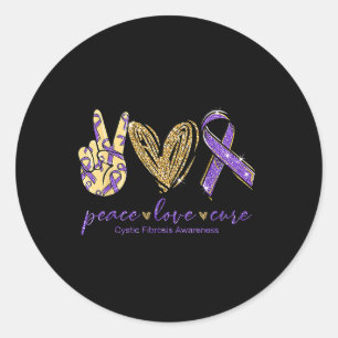 Adesivo Redondo Peace Love Cure Purple Ribbon Fibrose Cística Roxa