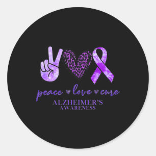 Adesivo Redondo Peace Love Cure Ribbon Lepard Heimerheimer Brain