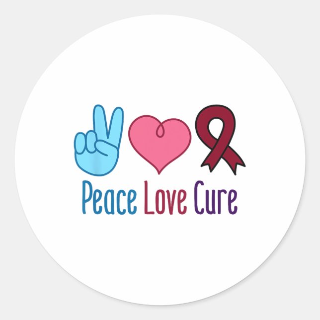 Adesivo Redondo Peace Love Cure Sickle Anemia de Células Falsiform (Frente)