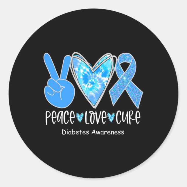 Adesivo Redondo Peace Love Cure T1d Diabetes Sensibilização Blue R (Frente)