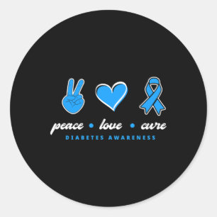 Adesivo Redondo Peace Love Cure T1d Warrior Type One Diabetes Awar