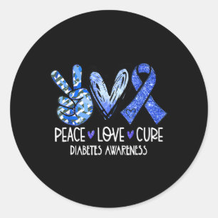 Adesivo Redondo Peace Love Cure Type 1 Diabetes Awarth T1D Blue