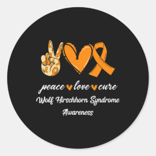 Adesivo Redondo Peace Love Cure Wolf Hirschhorn Syndrome Ribbon Aw