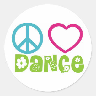 Adesivo Redondo Peace Love Dance