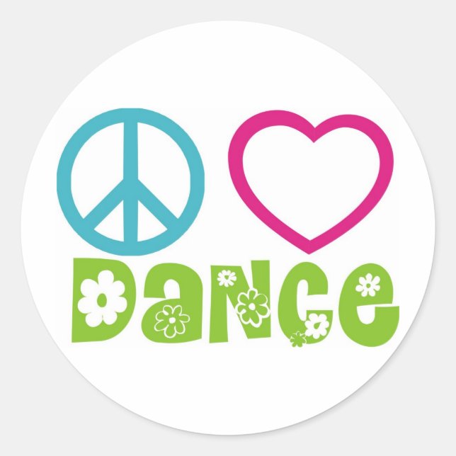 Adesivo Redondo Peace Love Dance (Frente)
