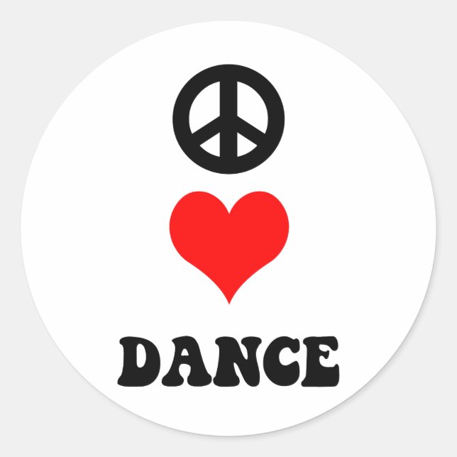 Adesivo Redondo Peace Love Dance (Frente)