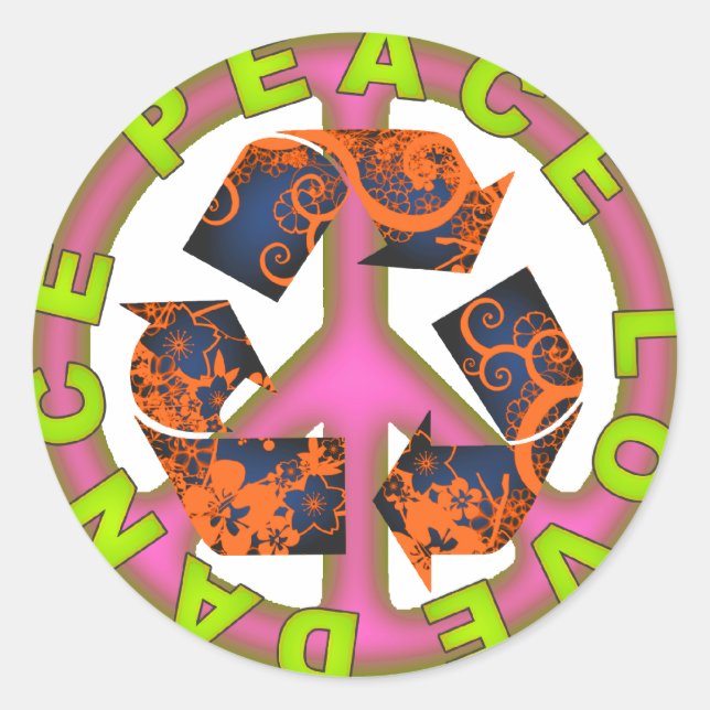 Adesivo Redondo Peace Love Dance (Frente)