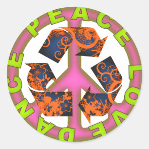 Adesivo Redondo Peace Love Dance