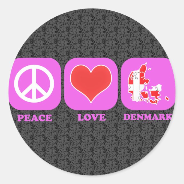 Adesivo Redondo Peace Love Dinamarca (Frente)