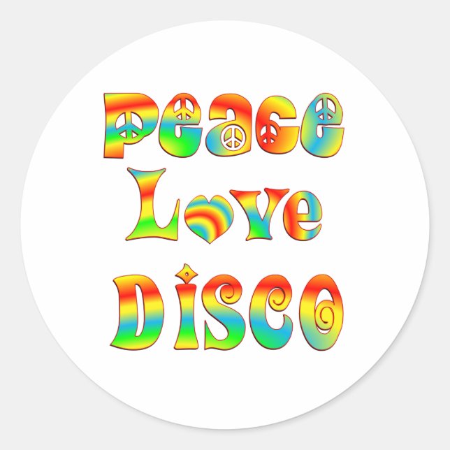 Adesivo Redondo Peace Love Disco (Frente)