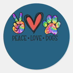 Adesivo Redondo Peace Love Dogs Paws Tie Dye Rainbow Animal Rescut
