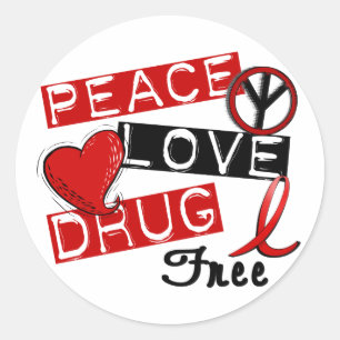 Adesivo Redondo Peace Love Drug Free