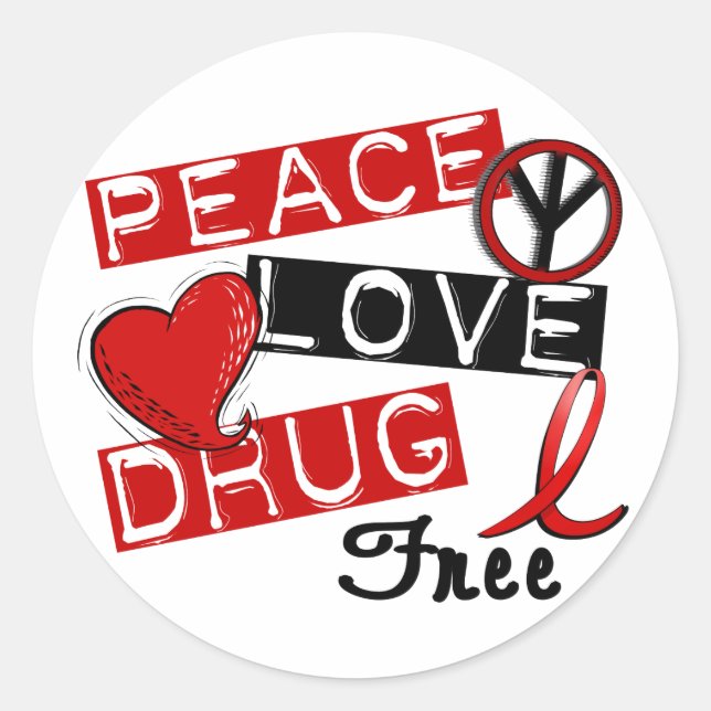 Adesivo Redondo Peace Love Drug Free (Frente)
