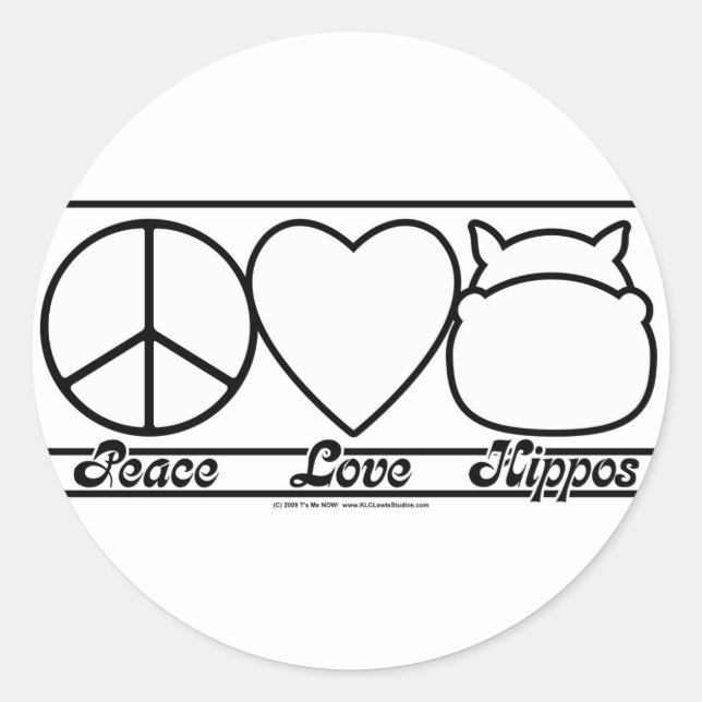 Adesivo Redondo Peace Love e Hippos (Frente)