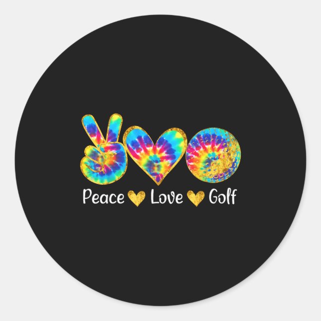 Adesivo Redondo Peace Love Golf Funny Tie Dye Golf Lovers  (Frente)