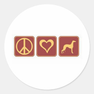 Adesivo Redondo Peace Love Greyhound