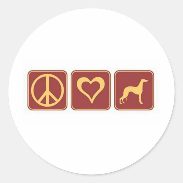 Adesivo Redondo Peace Love Greyhound (Frente)