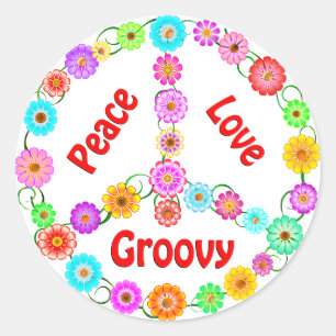 Adesivo Redondo Peace Love Groovy