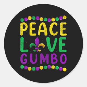 Adesivo Redondo Peace Love Gumbo Mardi Roupa