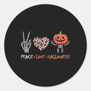 Adesivo Redondo Peace Love Halloween Engraçado Pumpkin Skeleton Le