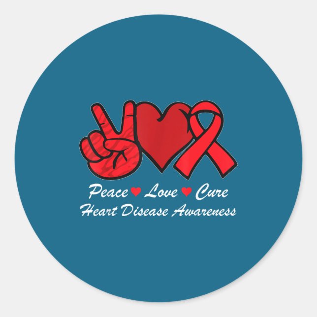Adesivo Redondo Peace Love Heart Disease Awareness Chd Suprt Wear  (Frente)