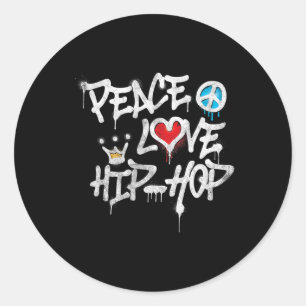 Adesivo Redondo Peace Love Hip Hop Dancing