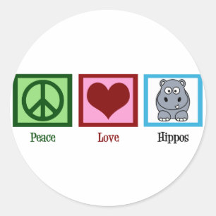 Adesivo Redondo Peace Love Hippos