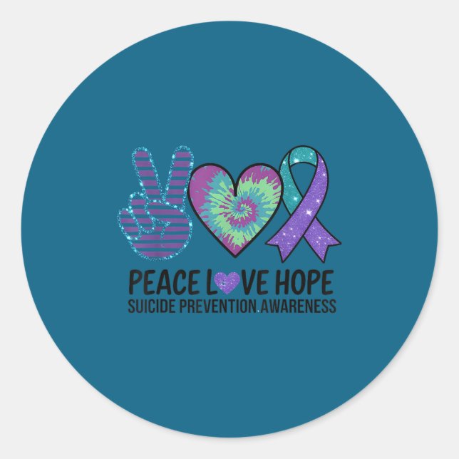 Adesivo Redondo Peace Love Hope Suicide Prevention Tie Dye Awarene (Frente)