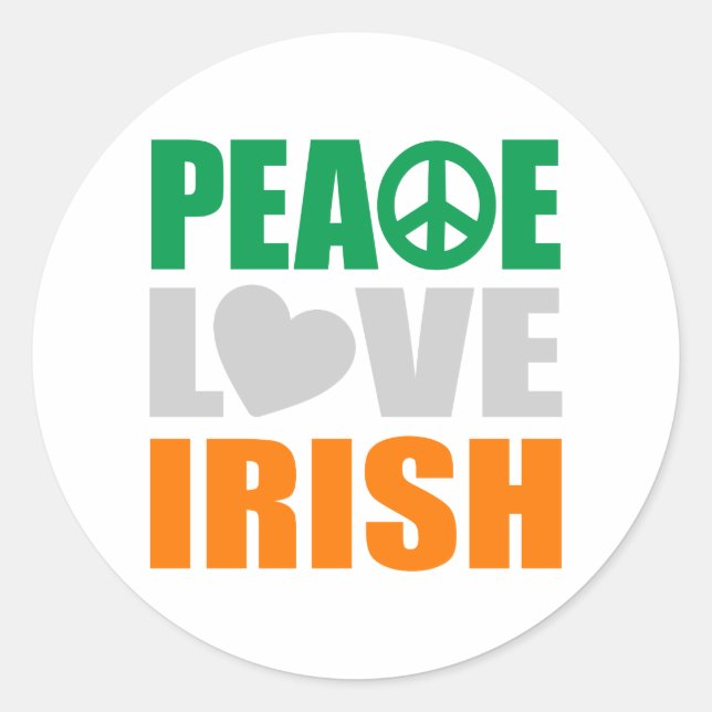 Adesivo Redondo Peace Love Irish (Frente)