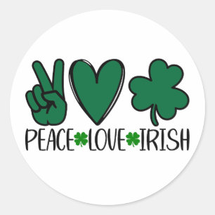 Adesivo Redondo Peace Love ☘️ irlandês 💚