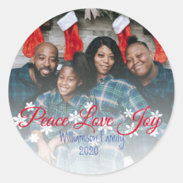 Adesivo Redondo Peace Love Joy Red Script Your Photo