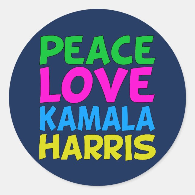 Adesivo Redondo Peace Love Kamala Harris (Frente)