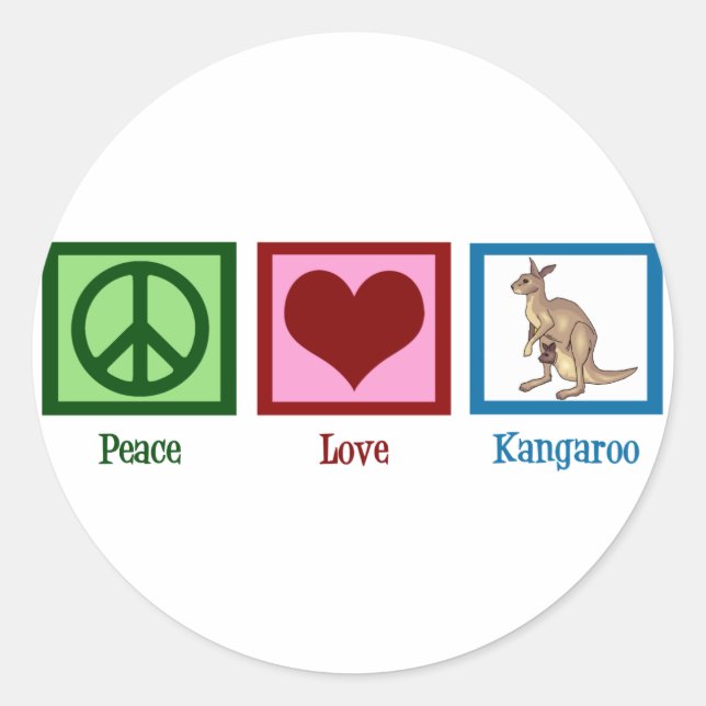 Adesivo Redondo Peace Love Kangaroo (Frente)