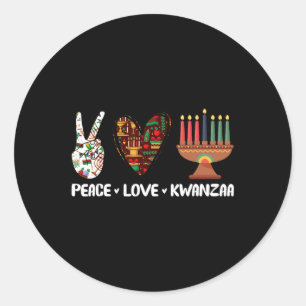 Adesivo Redondo Peace Love Kwanzaa Pajamas African Happy Kwanzaa M