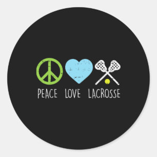 Adesivo Redondo Peace Love Lacrosse Legal Jogador de Lax Goalie Hi