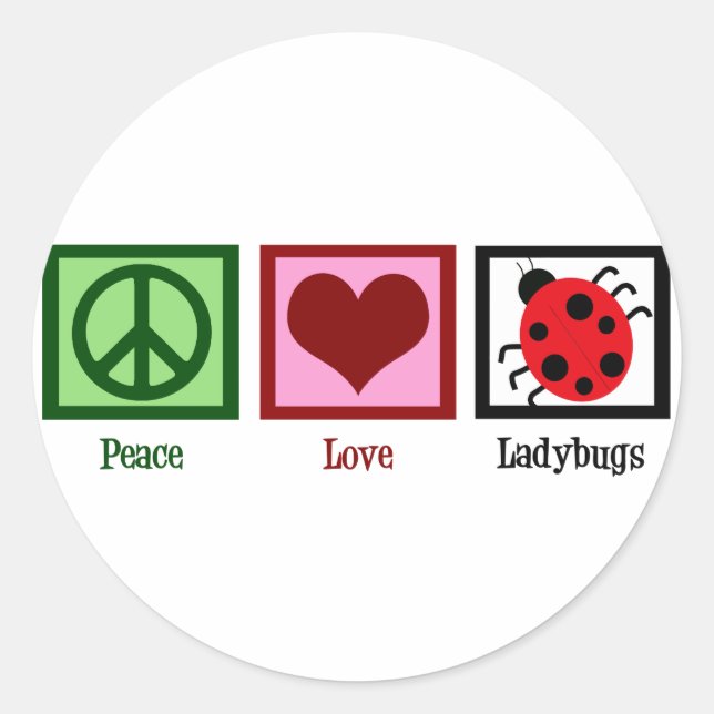 Adesivo Redondo Peace Love Ladybugs (Frente)