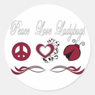 Adesivo Redondo Peace Love Ladybugs