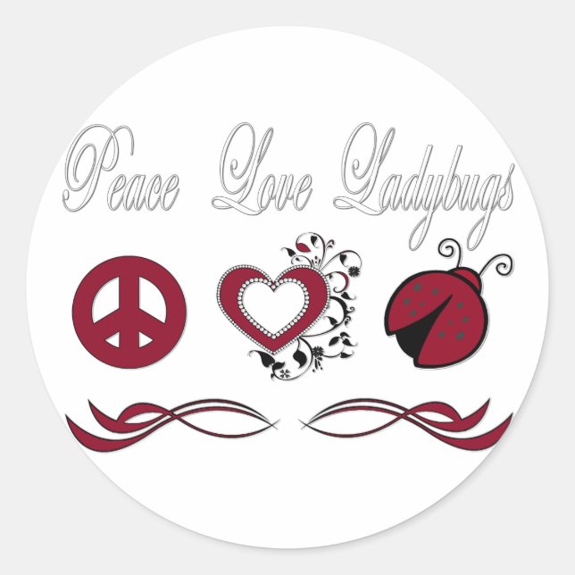 Adesivo Redondo Peace Love Ladybugs (Frente)