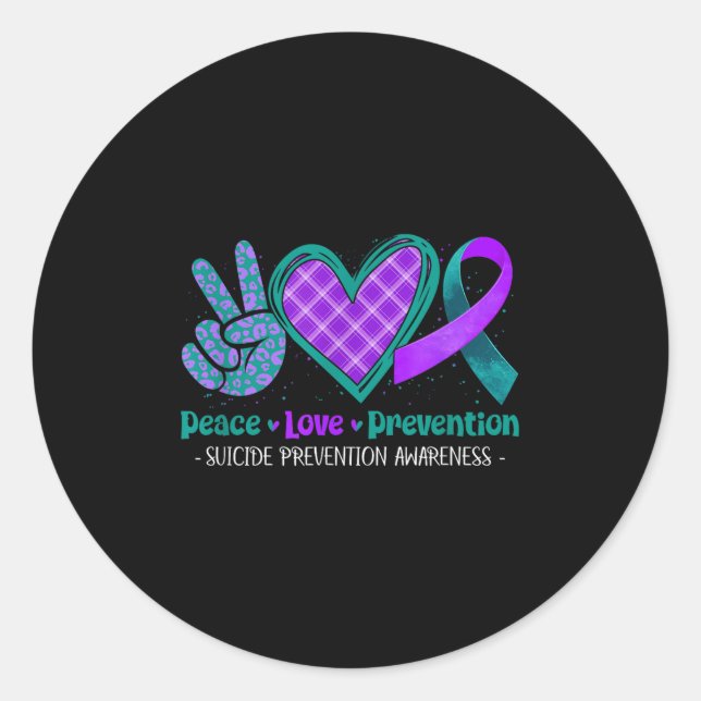 Adesivo Redondo Peace Love Life Suicide Prevention Awareness Purpl (Frente)