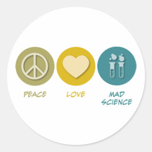 Adesivo Redondo Peace Love Mad Science