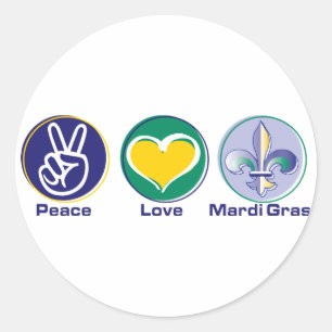 Adesivo Redondo Peace Love Mardi Gras