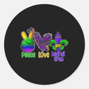 Adesivo Redondo Peace Love Mardi Gras