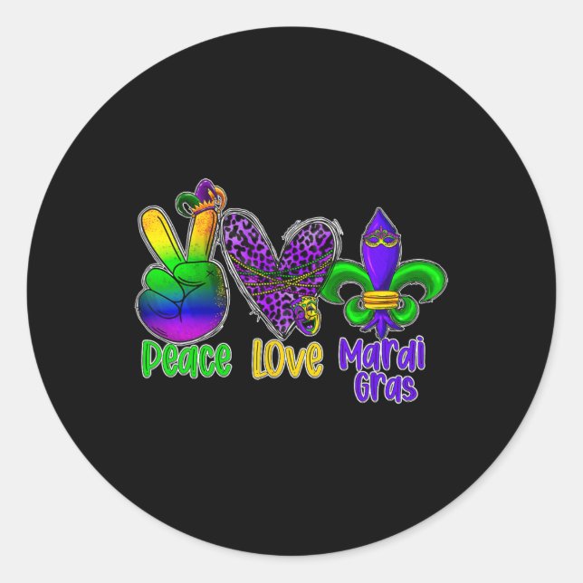 Adesivo Redondo Peace Love Mardi Gras (Frente)