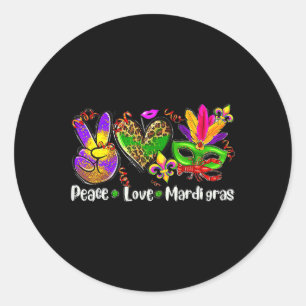 Adesivo Redondo Peace Love Mardi Gras 1