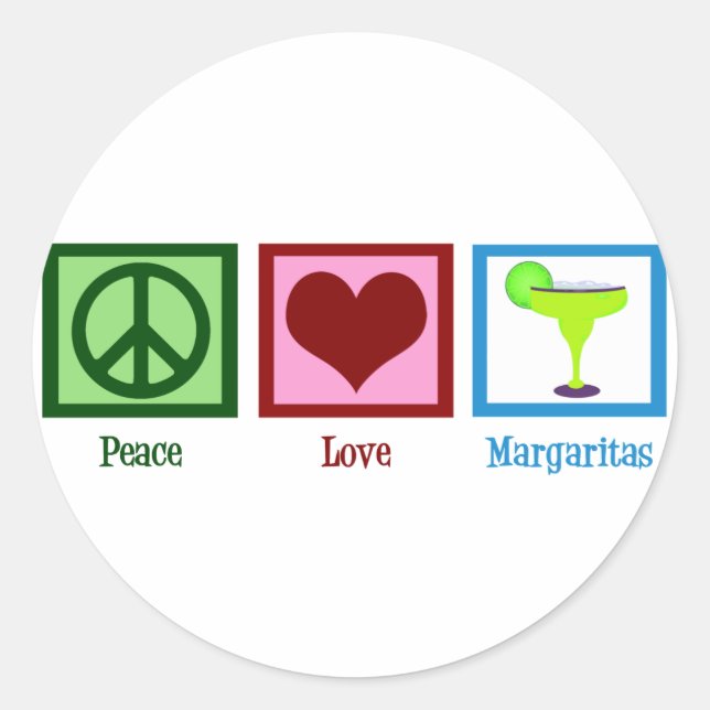 Adesivo Redondo Peace Love Margaritas (Frente)