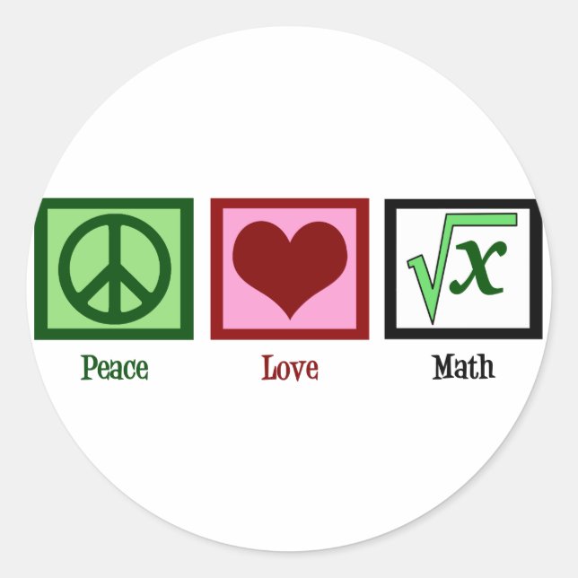 Adesivo Redondo Peace Love Math (Frente)