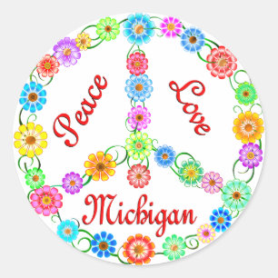 Adesivo Redondo Peace Love Michigan