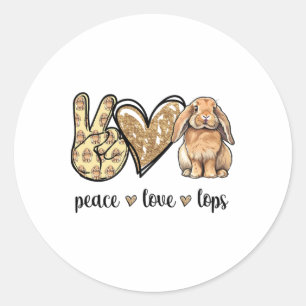 Adesivo Redondo Peace Love Mini Holland Lop Bunny Rabbit Lover